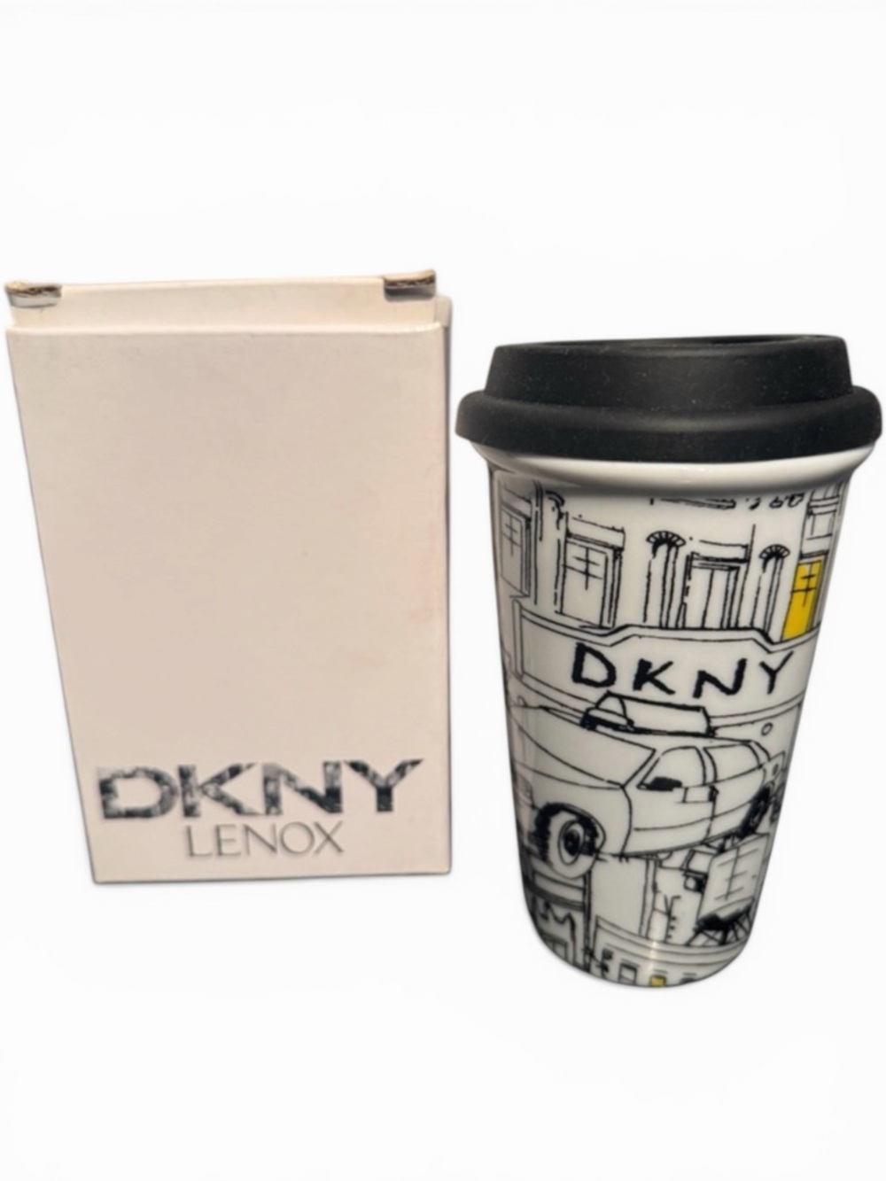 Lenox DKNY Porcelain City Taxi Travel Mug with Black Lid